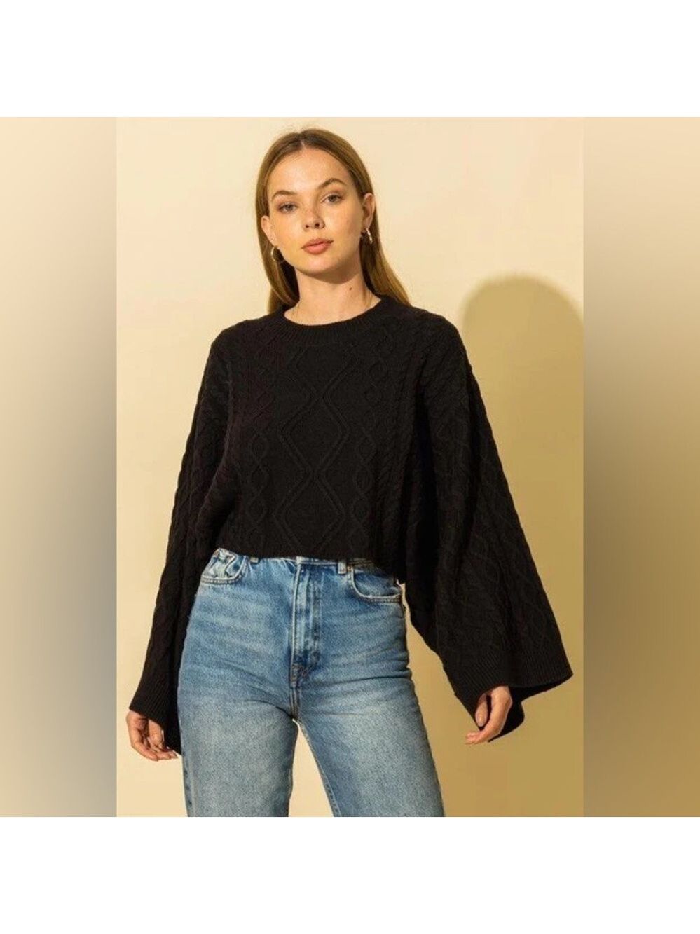 HYFVE Cable Knit Cropped Sweater black size smalll